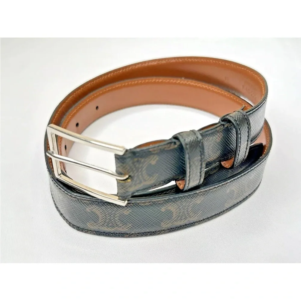 Celine Brown Buckle Belt Triomphe Coated Canvas Medium 80 W/ Dust Bag & Box - Picture 3 of 12